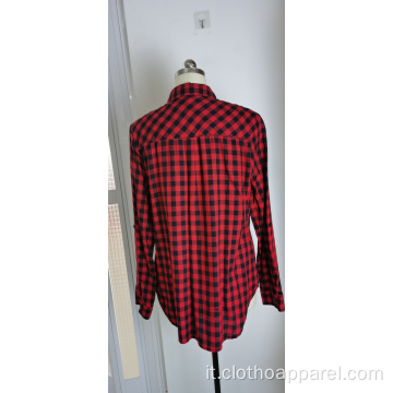 Camicia a quadri rossa e nera casual da donna all&#39;ingrosso